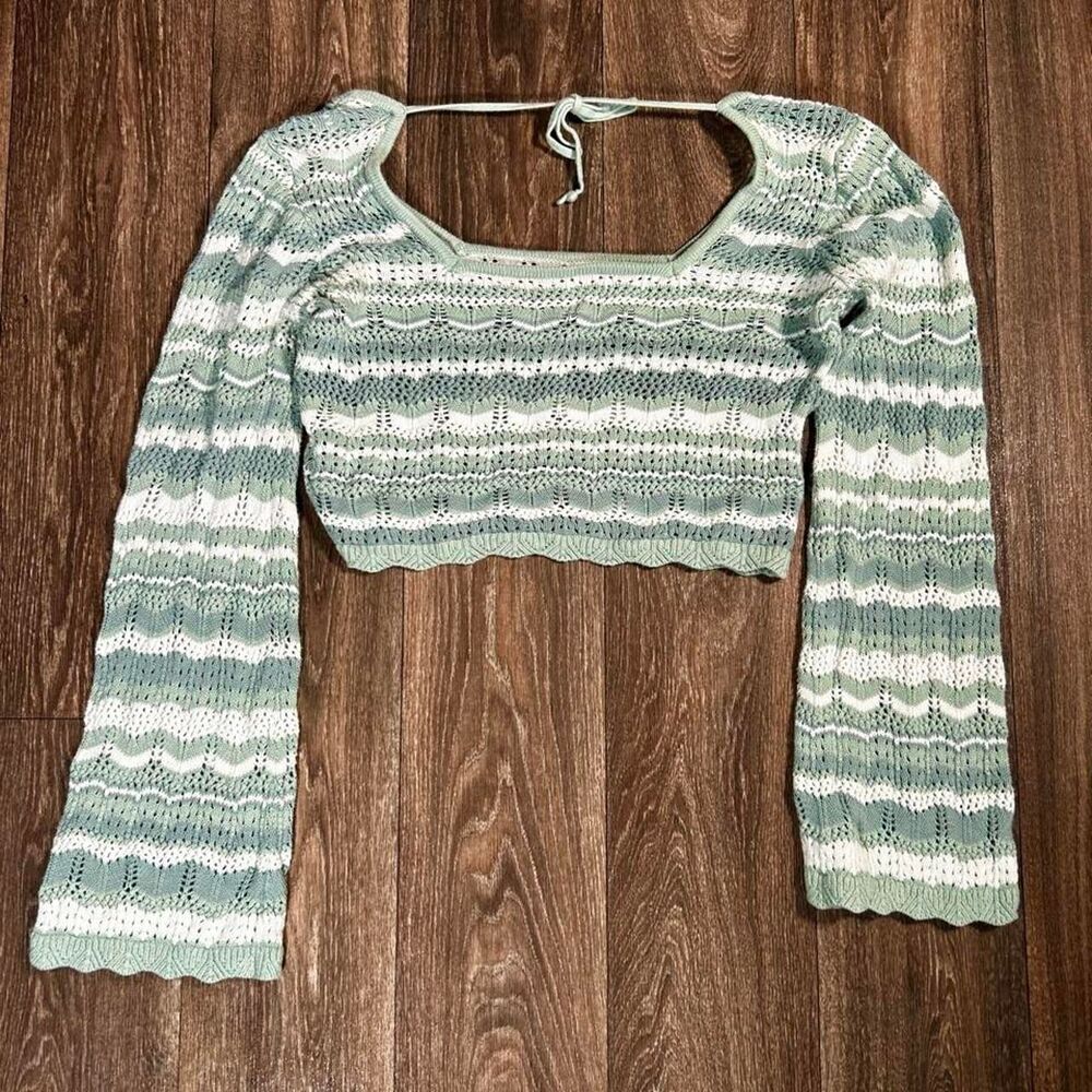 Sage Green Fairycore Knit Crop Top